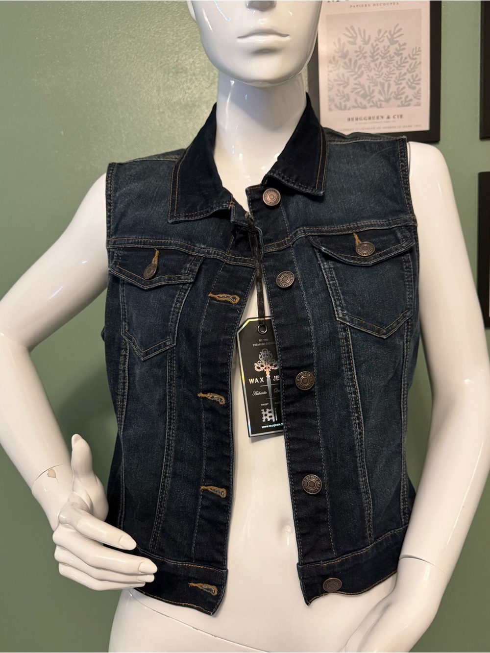 Wax Jean Dark Blue Denim Sleeveless Vest NWT Size L
